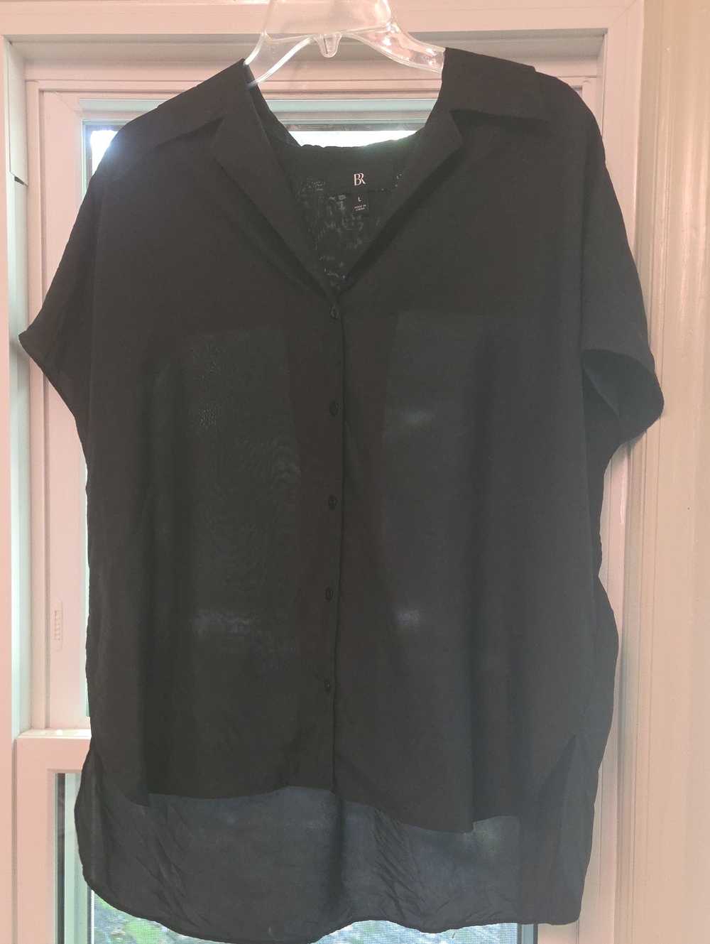 Banana Republic Black 100% Silk Short-Sleeve Button Front Blouse